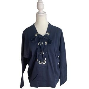 Active USA Plunge Lace Up Top Blue